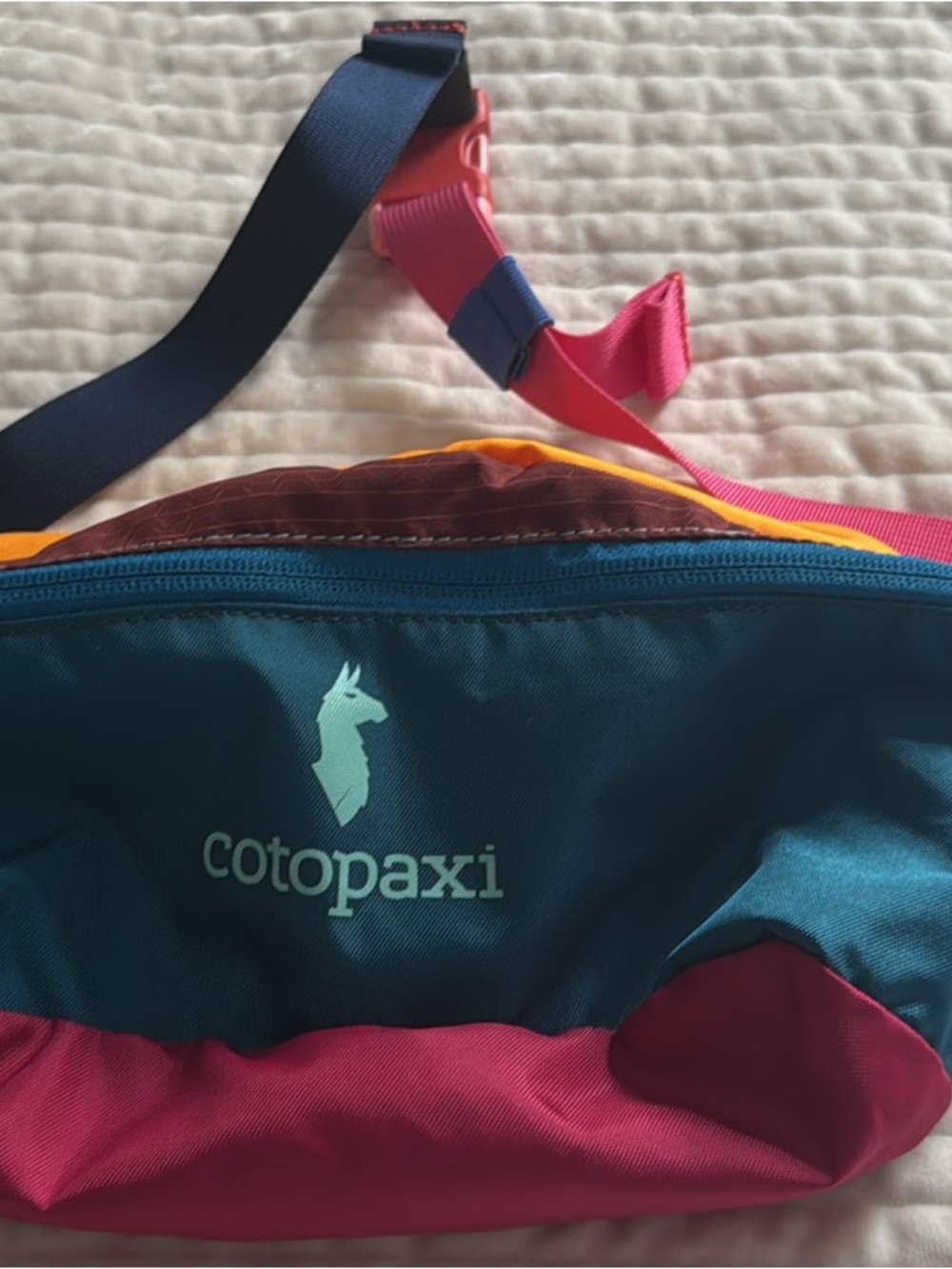 cotopaxi teal pink orange blue crossbody fanny pack